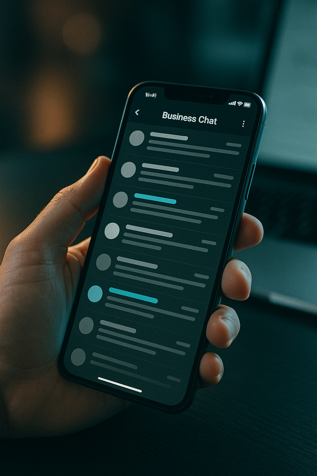Bandeja de chat empresarial en un teléfono, atendida desde CP Connect