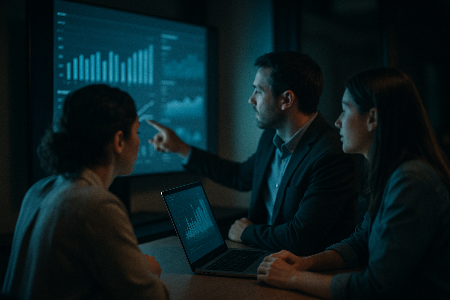 An SMB team reviewing data and planning with CP Connect